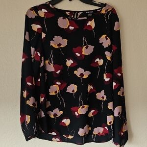 Nine West Black and Red Floral Blouse Medium